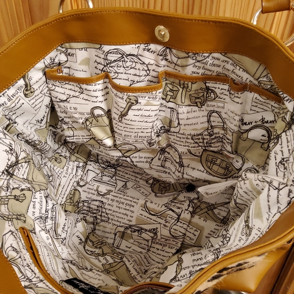 Barr + Barr Animal Print Tan & Brown Leather Tote Bag Shoulder Bag - Picture 8 of 17
